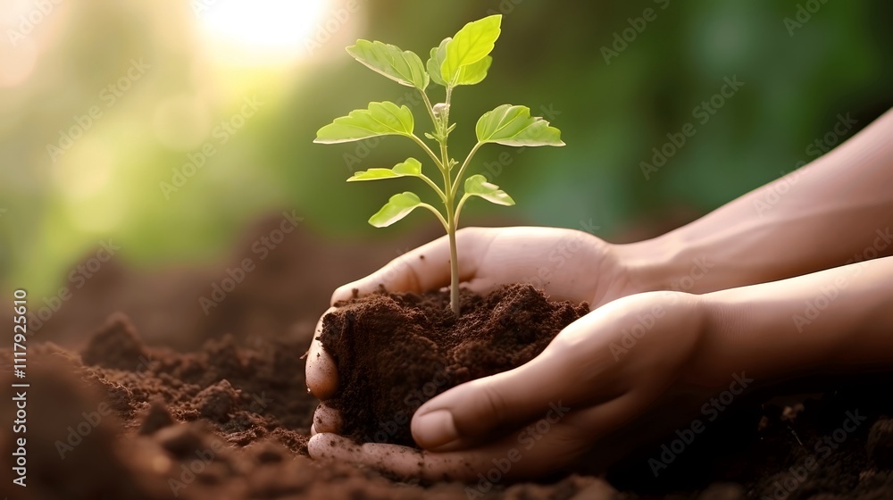 Hands holding seedlings with fertile soil, is the planting of seeds of hope in nature, representing growth, care, and harmony of the environment. Hands holding seedlings with fertile soil, is the planting of seeds of hope in nature, representing growth, care, and harmony of the environment.