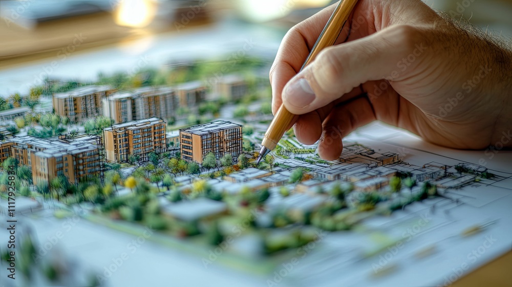 Architect Designing A Modern Cityscape Plan Architect Designing A Modern Cityscape Plan