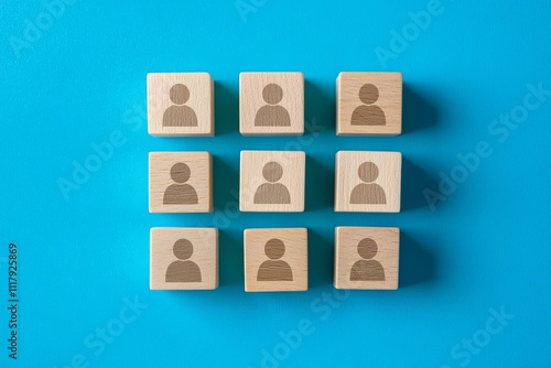 Creating a cohesive team wooden blocks with people icons representing human resource management