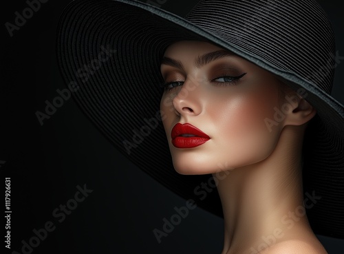 Wallpaper Mural Elegant Lady in Long Black Dress and Hat. Fashion Woman in evening Luxury Gown with Slit over White. Mysterious Beautiful Girl  Torontodigital.ca
