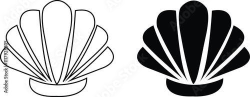 Seashells beach icon set mollusk shells customizable thin line and flat contour symbols. Various sea shells black collection isolated on transparent background. Perfect for invitations greeting cards.