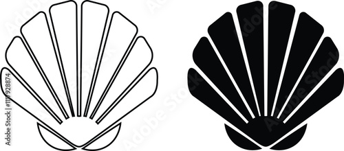 Seashells beach icon set mollusk shells customizable thin line and flat contour symbols. Various sea shells black collection isolated on transparent background. Perfect for invitations greeting cards.