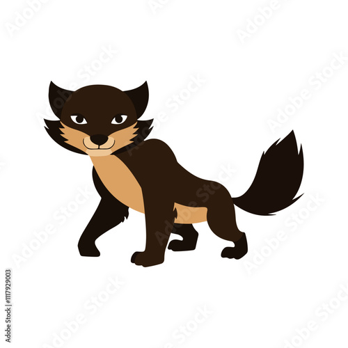 Flat Vector Wolverine Illustration, Stylized Cartoon Design with Brown and Tan Body, Clean Minimalist Style