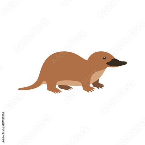 Flat Vector Platypus Illustration, Cartoon Design with Brown Body and DuckBill, Clean Minimalist Aesthetic photo