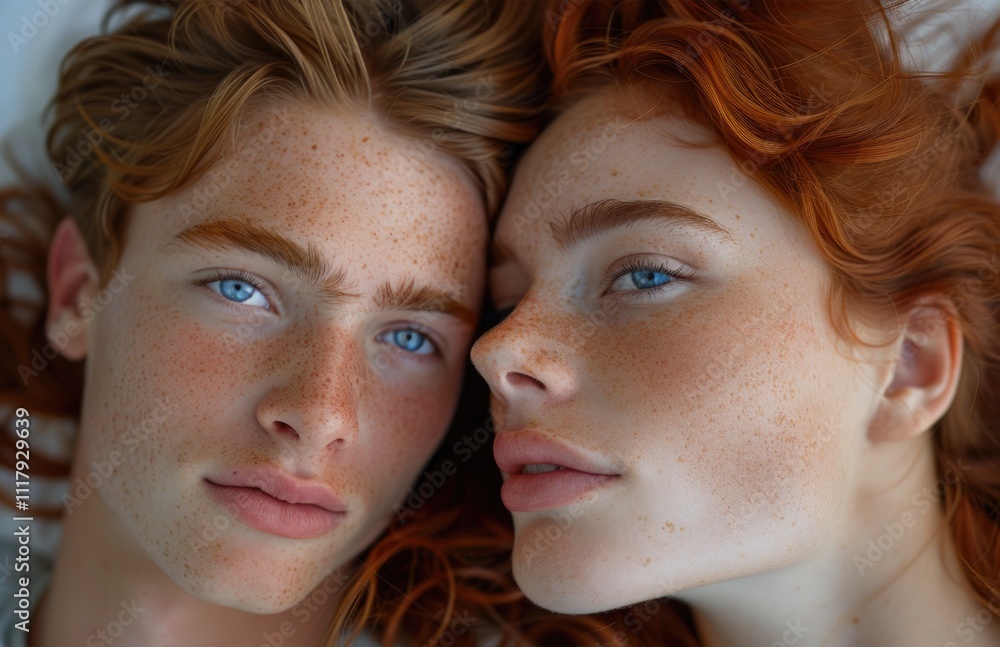 Intimate Portrait of a Young Redheaded Couple with Freckles Intimate Portrait of a Young Redheaded Couple with Freckles