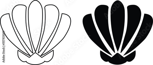 Seashells beach icon set mollusk shells customizable thin line and flat contour symbols. Various sea shells black collection isolated on transparent background. Perfect for invitations greeting cards.