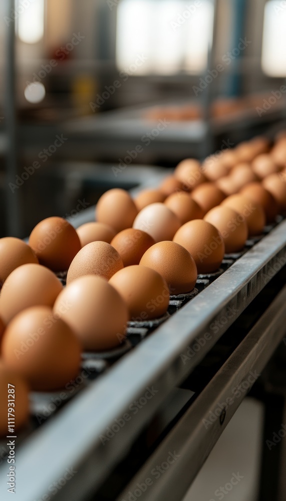 Automated egg production a captivating look at eggs on a conveyor belt in a modern factory Automated egg production a captivating look at eggs on a conveyor belt in a modern factory