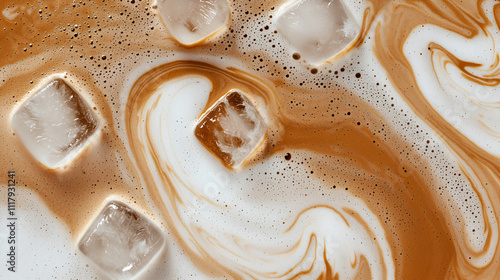 iced coffee, coffee swirl, creamy texture, latte art, chilled drink, beverage design, coffee pattern, frothy latte, smooth cream, abstract swirl, liquid marble, cafe drink, creamy beverage