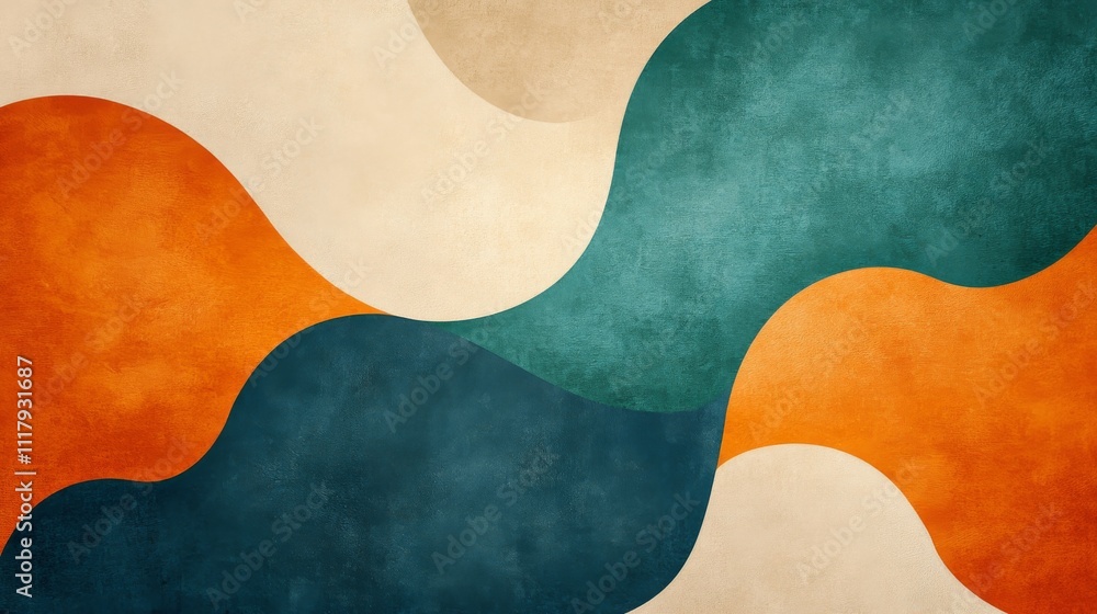 Abstract shapes flow across textured background in a contemporary style. Abstract shapes flow across textured background in a contemporary style.