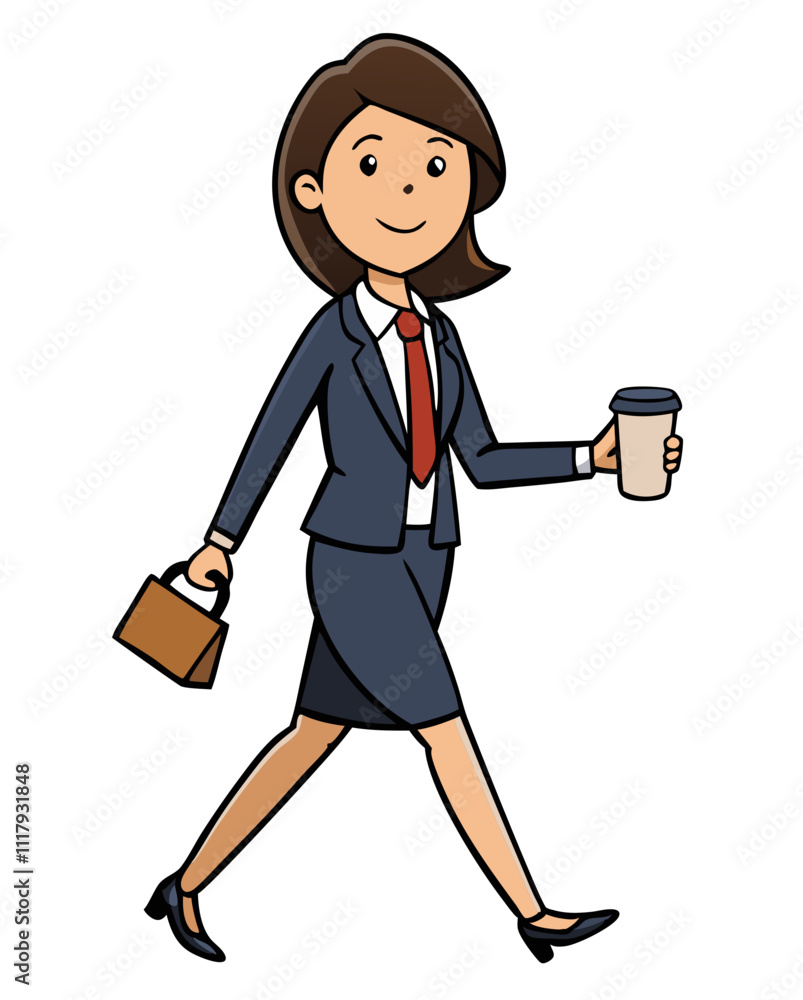 Business woman walking with coffee cup takeaway vector image. Isolated on white background.
Business woman walking with coffee cup takeaway vector image. Isolated on white background.