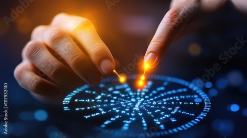 Mysterious braille exploration with glowing tactile symbols and futuristic technology concept