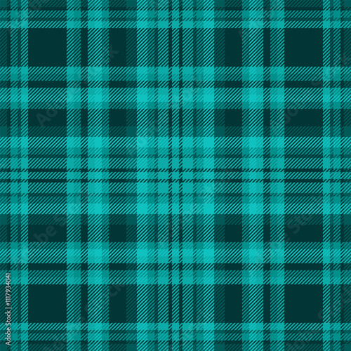 Expressive seamless pattern background, bandanna textile texture vector. Painting check fabric tartan plaid in dark and teal colors.