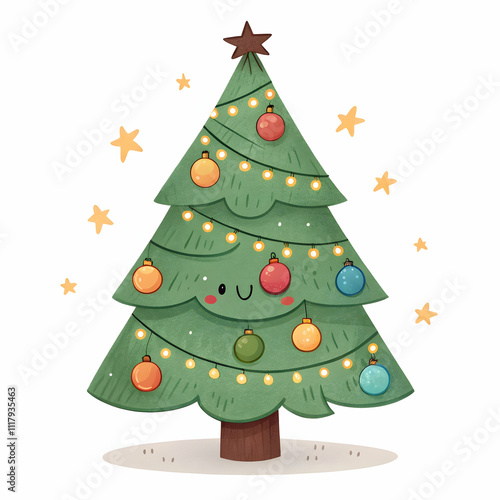 festive christmas tree illustration with decorative ornaments on white background
