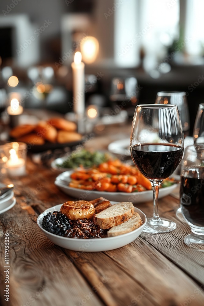 Gourmet dinner celebration cozy home food warm atmosphere close-up culinary art Gourmet dinner celebration cozy home food warm atmosphere close-up culinary art