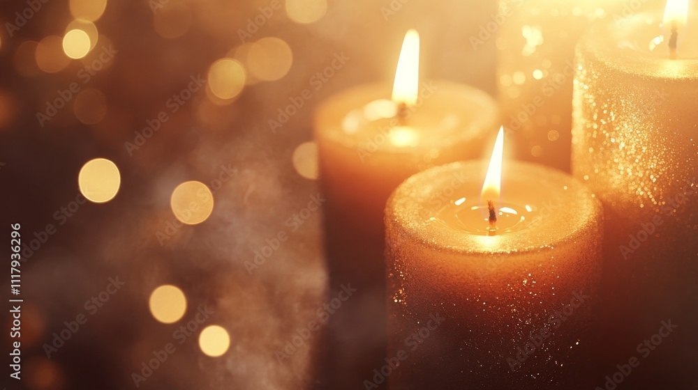 Glittering candles burning brightly in a warm, festive bokeh. Glittering candles burning brightly in a warm, festive bokeh.