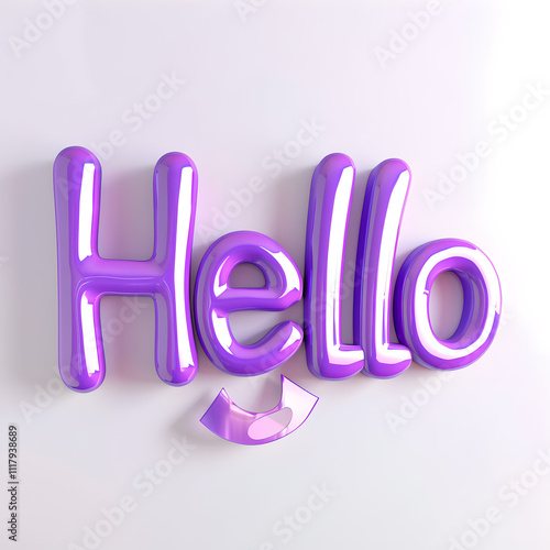 Stylish purple Premium 3D Typography for a Warm Hello on whte background
 photo