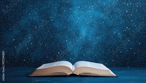 Open Book with Starry Background for Imagination and Learning