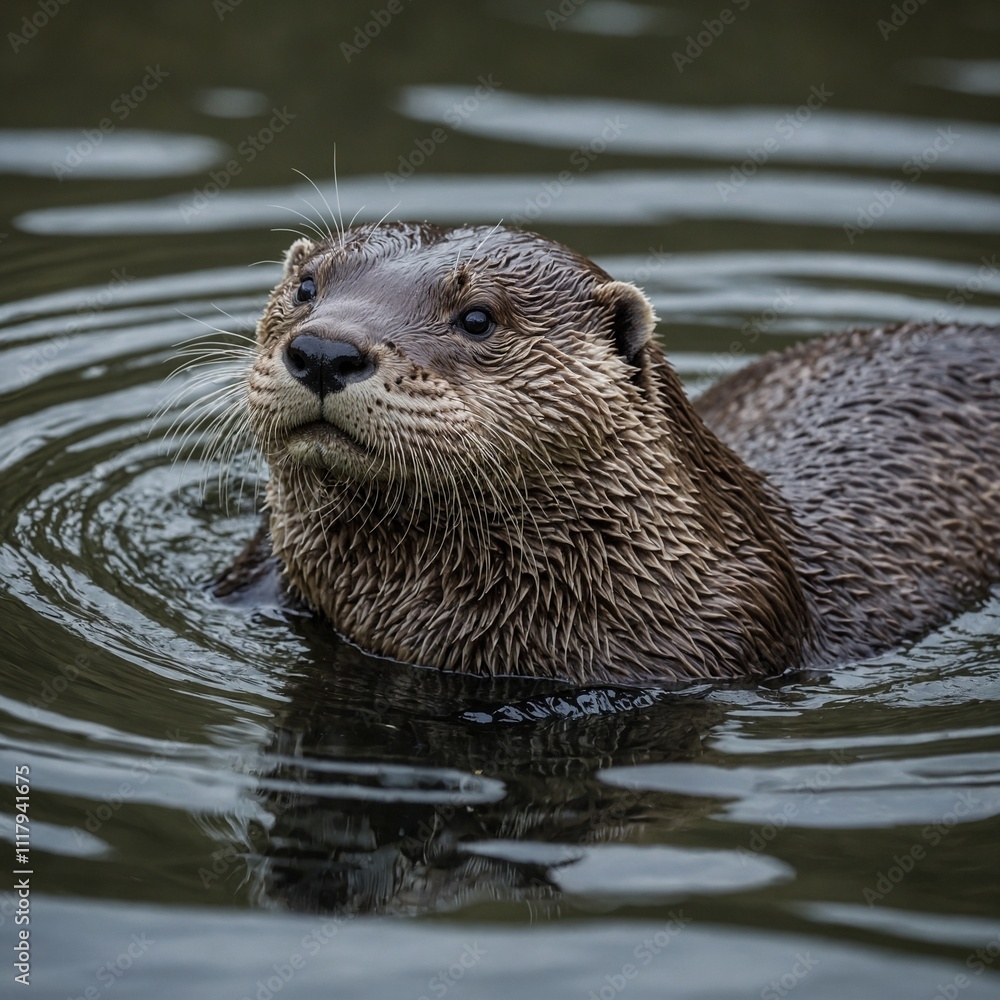 A playful otter floating on its back in a clear stream. A playful otter floating on its back in a clear stream.