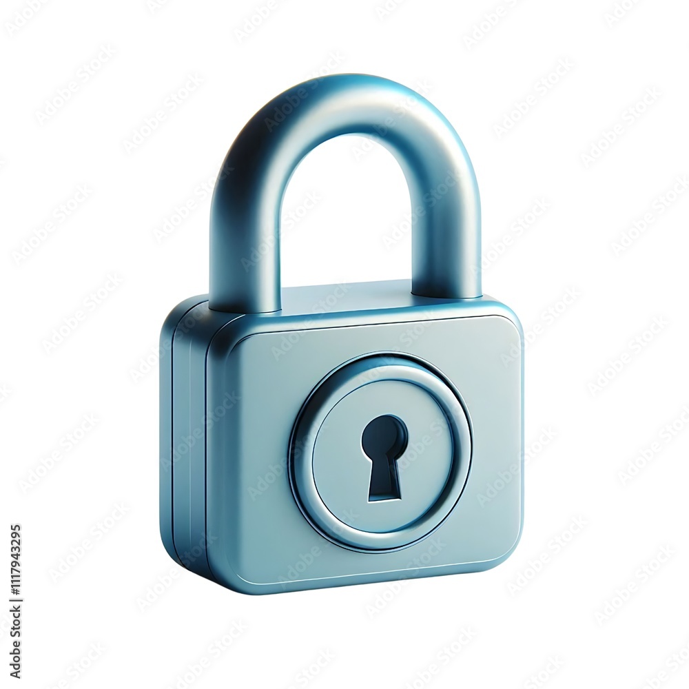 Modern metal 3d padlock with round keyhole isolated on white background, symbol of security Modern metal 3d padlock with round keyhole isolated on white background, symbol of security