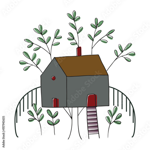Treehouse Summer illustration simple design vector