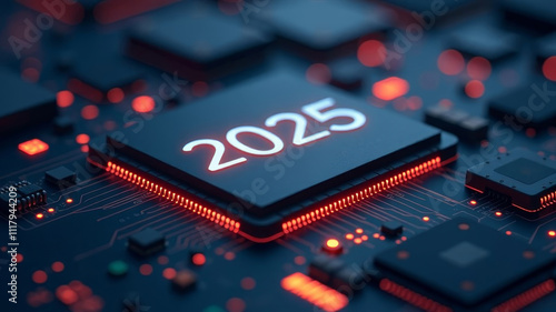 The numbers 2025 are on the processor among the chips, without blurring