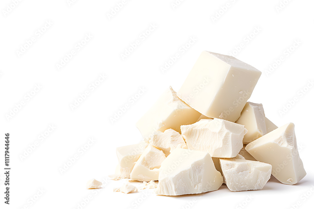 Cubes of white chocolate bar isolated on white background Cubes of white chocolate bar isolated on white background