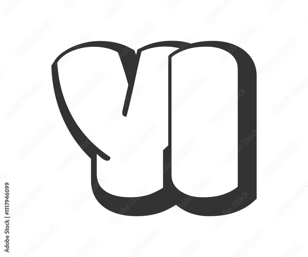 YI logo, bubble comic lettering, rounded in graffiti style black and white silhouette. Trendy preschool Y and I letter text for festival party, personal initials, children funky print and web. YI logo, bubble comic lettering, rounded in graffiti style black and white silhouette. Trendy preschool Y and I letter text for festival party, personal initials, children funky print and web.