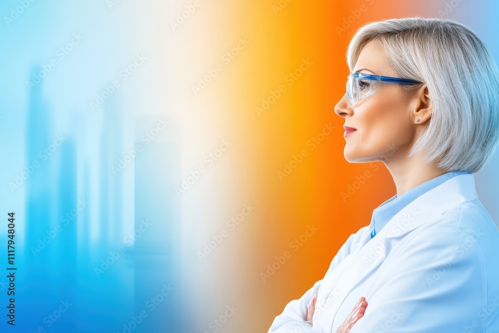 Confident Scientist in Laboratory Setting with Gradient Background Confident Scientist in Laboratory Setting with Gradient Background
