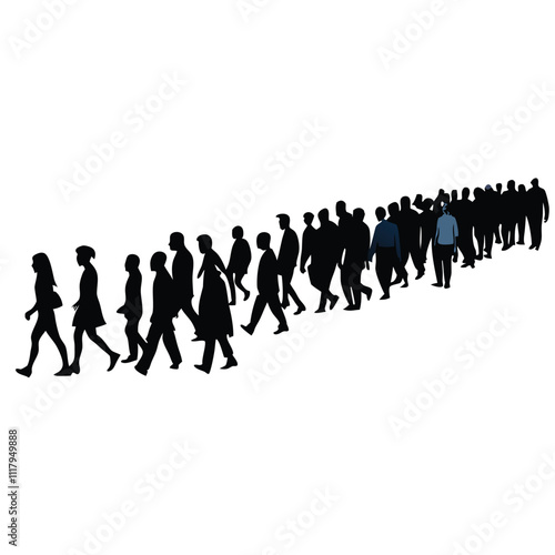 a large group of people walking in a line