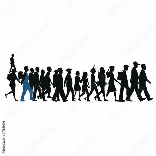 a large group of people walking in a line