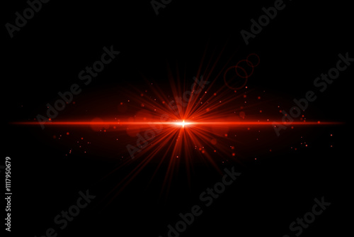 Red starburst. Radiant light beam, glowing particles, bright star effect, warm illumination, abstract lighting design, futuristic energy, decorative modern visual