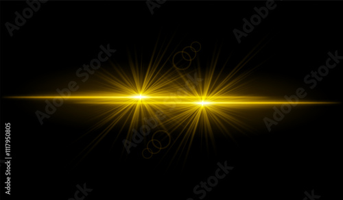 Dual golden starburst. Bright intersecting beams, glowing particles, radiant light effects, warm illumination, abstract lighting design, futuristic energy, decorative visuals