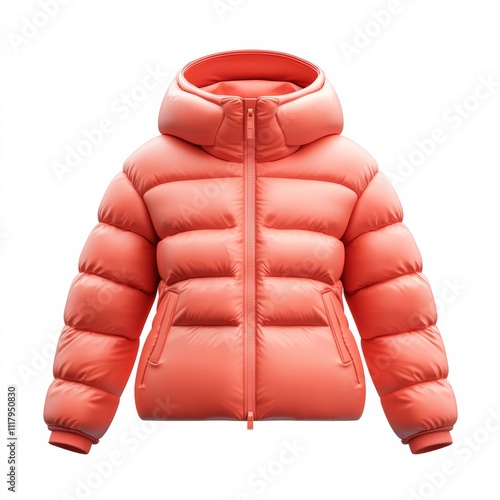 Minimalist 3D winter jacket icon, bright color, soft rounded design, isolated with white background