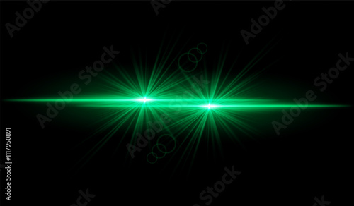 Dual green starburst. Bright intersecting beams, glowing particles, radiant light effects, warm illumination, abstract lighting design, futuristic energy, decorative visuals