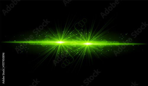 Dual green starburst. Bright intersecting beams, glowing particles, radiant light effects, warm illumination, abstract lighting design, futuristic energy, decorative visuals photo