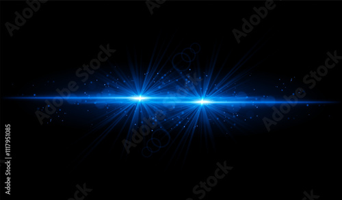 Dual Blue starburst. Bright intersecting beams, glowing particles, radiant light effects, warm illumination, abstract lighting design, futuristic energy, decorative visuals