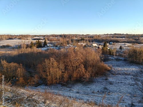 Natural landscape in winter time in Izborsk photo