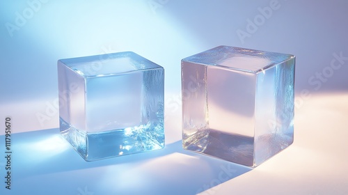 Two clear glass cubes on a white background.