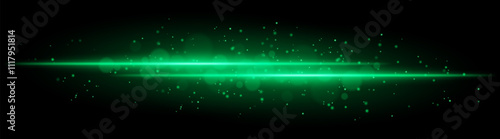 Green glowing line beam. Horizontal light beam with sparkling particles, radiant golden glow, abstract illumination, decorative lighting effect, warm and vibrant design