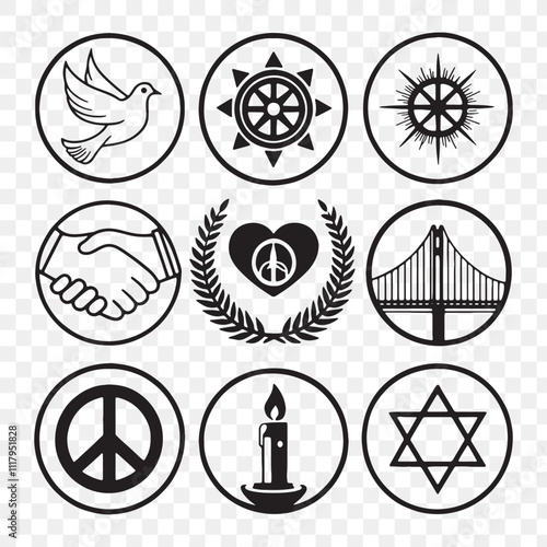 World Interfaith Harmony week Icon Design for Media Poster with different religion symbols