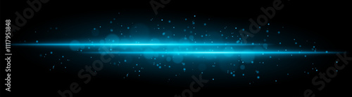 Blue glowing line beam. Horizontal light beam with sparkling particles, radiant golden glow, abstract illumination, decorative lighting effect, warm and vibrant design