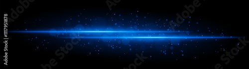 Blue glowing line beam. Horizontal light beam with sparkling particles, radiant golden glow, abstract illumination, decorative lighting effect, warm and vibrant design