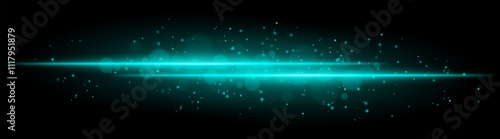 Blue glowing line beam. Horizontal light beam with sparkling particles, radiant golden glow, abstract illumination, decorative lighting effect, warm and vibrant design