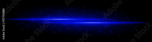 Blue glowing line beam. Horizontal light beam with sparkling particles, radiant golden glow, abstract illumination, decorative lighting effect, warm and vibrant design