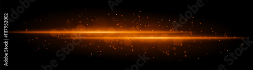 Orange glowing line beam. Horizontal light beam with sparkling particles, radiant golden glow, abstract illumination, decorative lighting effect, warm and vibrant design