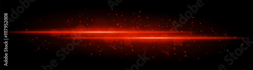 Red glowing line beam. Horizontal light beam with sparkling particles, radiant golden glow, abstract illumination, decorative lighting effect, warm and vibrant design