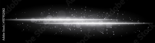 White glowing line beam. Horizontal light beam with sparkling particles, radiant golden glow, abstract illumination, decorative lighting effect, warm and vibrant design