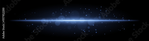 Soft Blue glow. Horizontal light beam with subtle particles, warm illumination, abstract lighting effect, minimalistic design, radiant and elegant decor