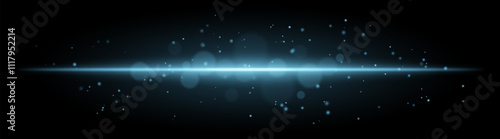 Soft Blue glow. Horizontal light beam with subtle particles, warm illumination, abstract lighting effect, minimalistic design, radiant and elegant decor