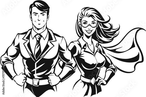 Superhero business couple vector image. Isolated on white background.
